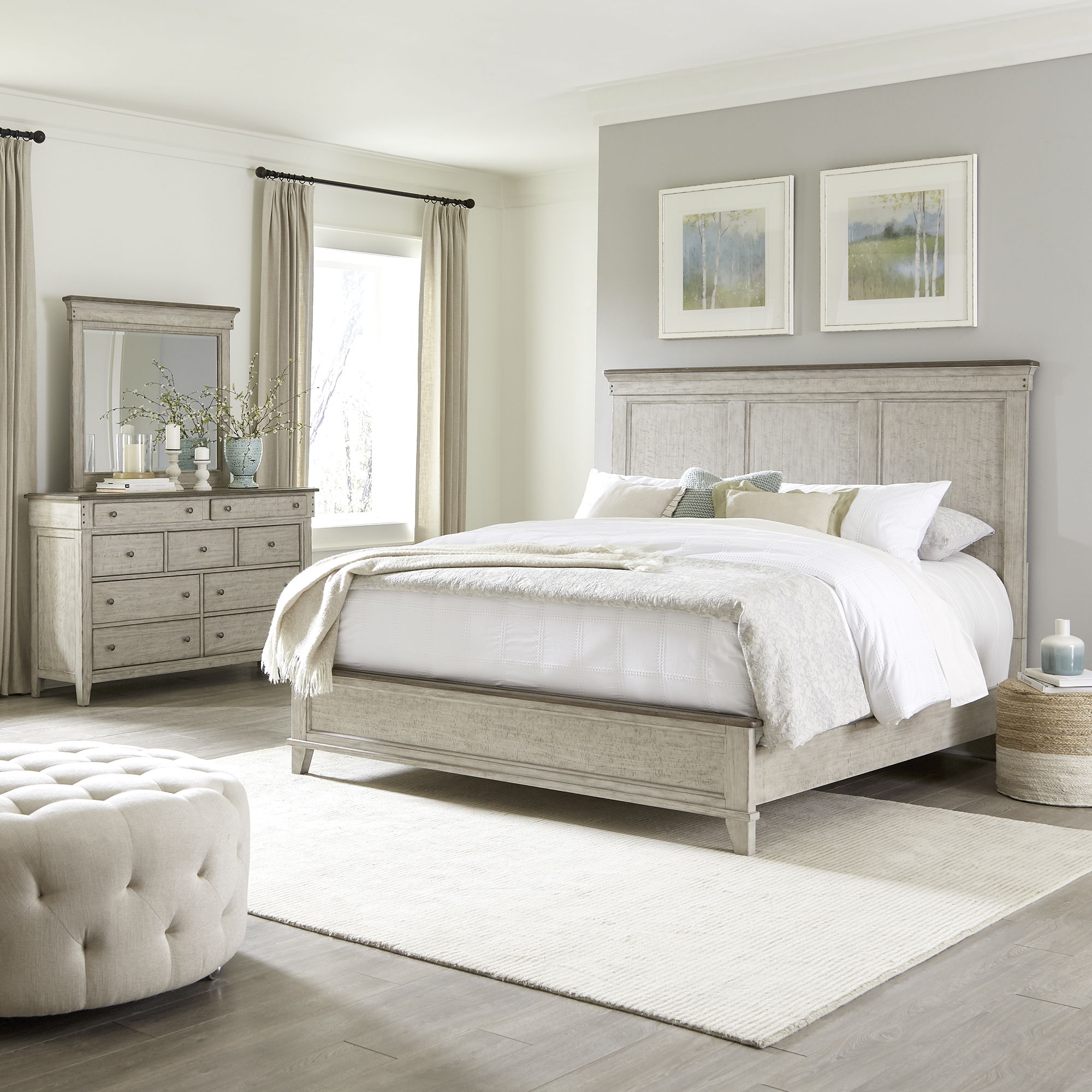 Liberty Furniture Ivy Hollow – 3 Piece Bedroom Set (Queen Panel Bed, Dresser & Mirror) – White