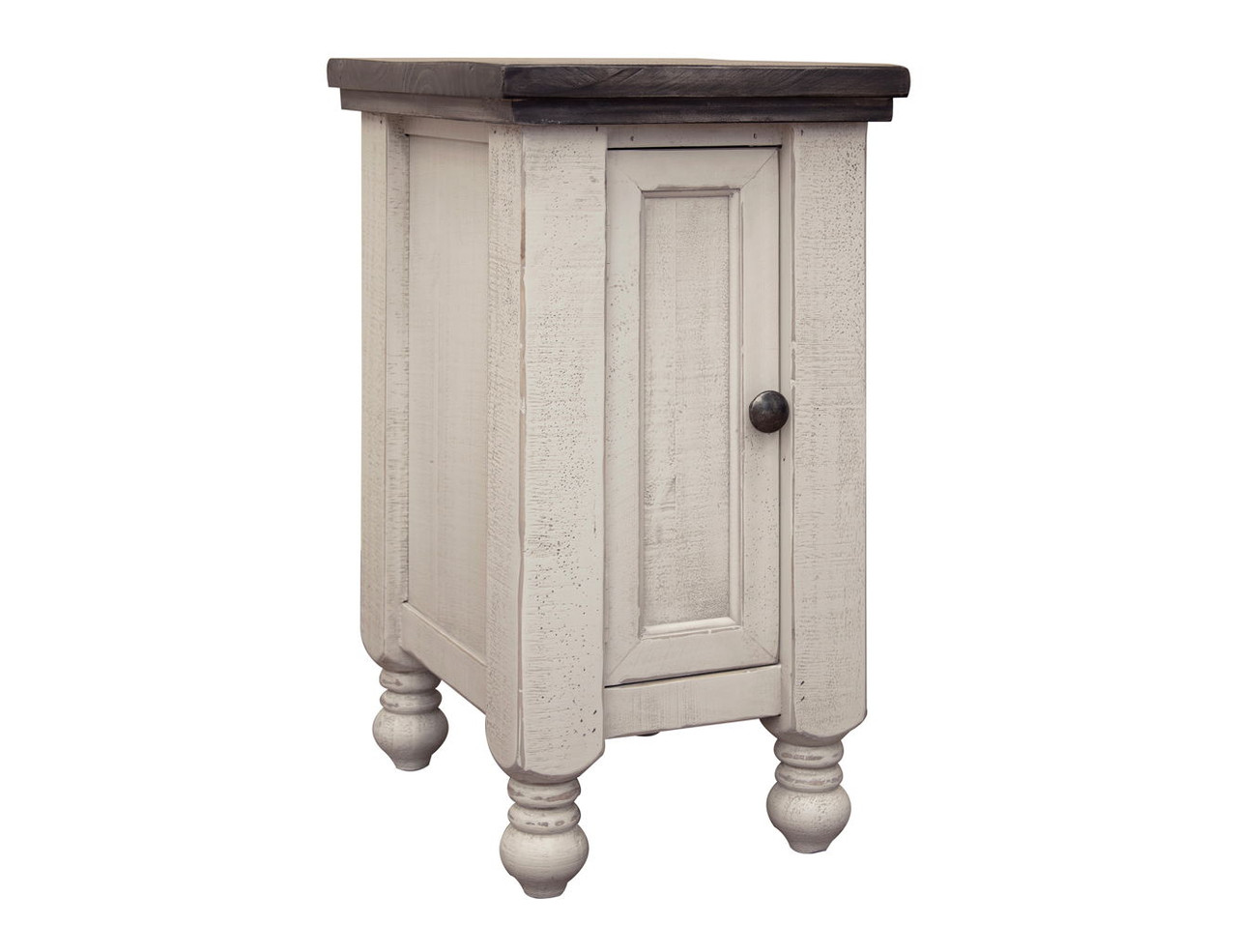 Stone – Chairside Table With 1 Door – Antiqued Ivory / Weathered Gray