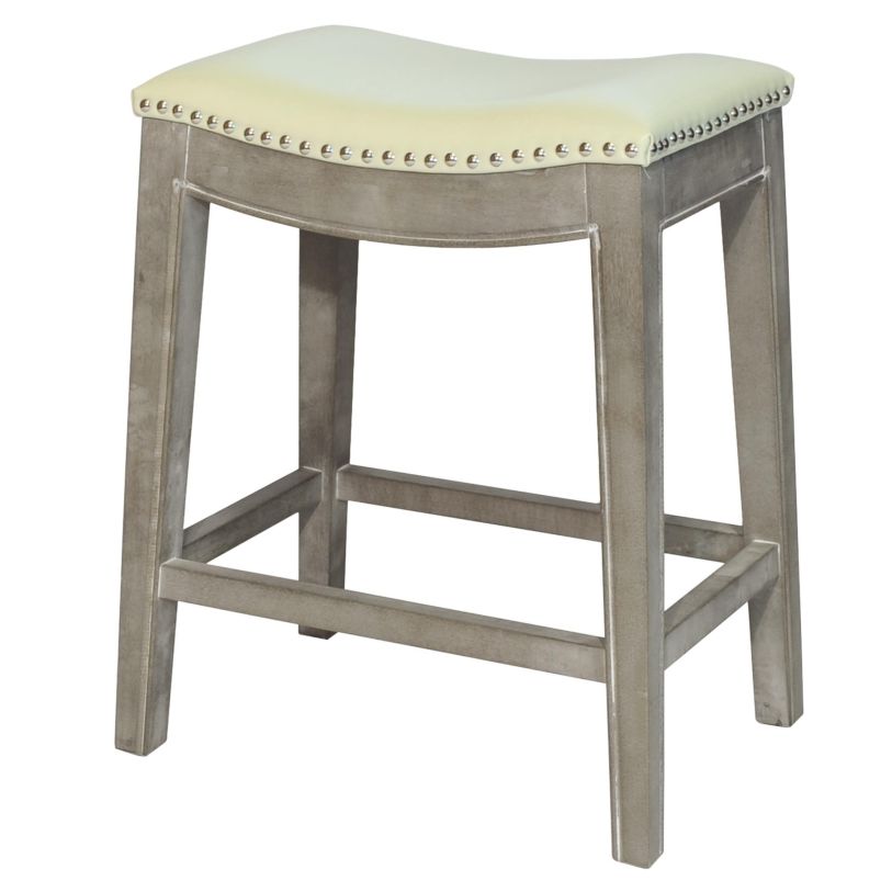 NPD Elmo KD Bonded Leather Counter Stool Mystique Gray Frame, Beige 198625B-2050KD