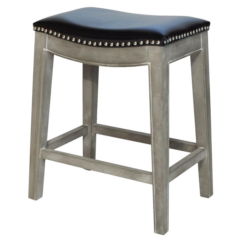 NPD Elmo KD Bonded Leather Counter Stool Mystique Gray Frame, Black 198625B-23KD