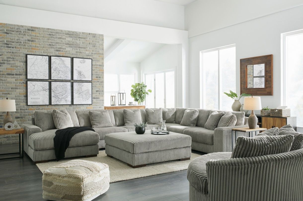 Lindyn 6-Piece Sectional with LAF Chaise Set in Fog