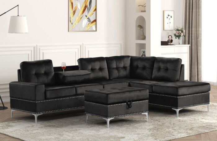 Anserra Black Sectional + Ottoman