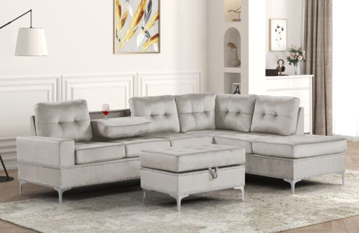 Anserra Gray Sectional + Ottoman