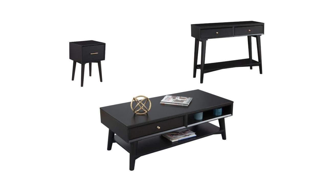 Alpine Furniture Flynn 3-Piece Occasional Table Set in Black