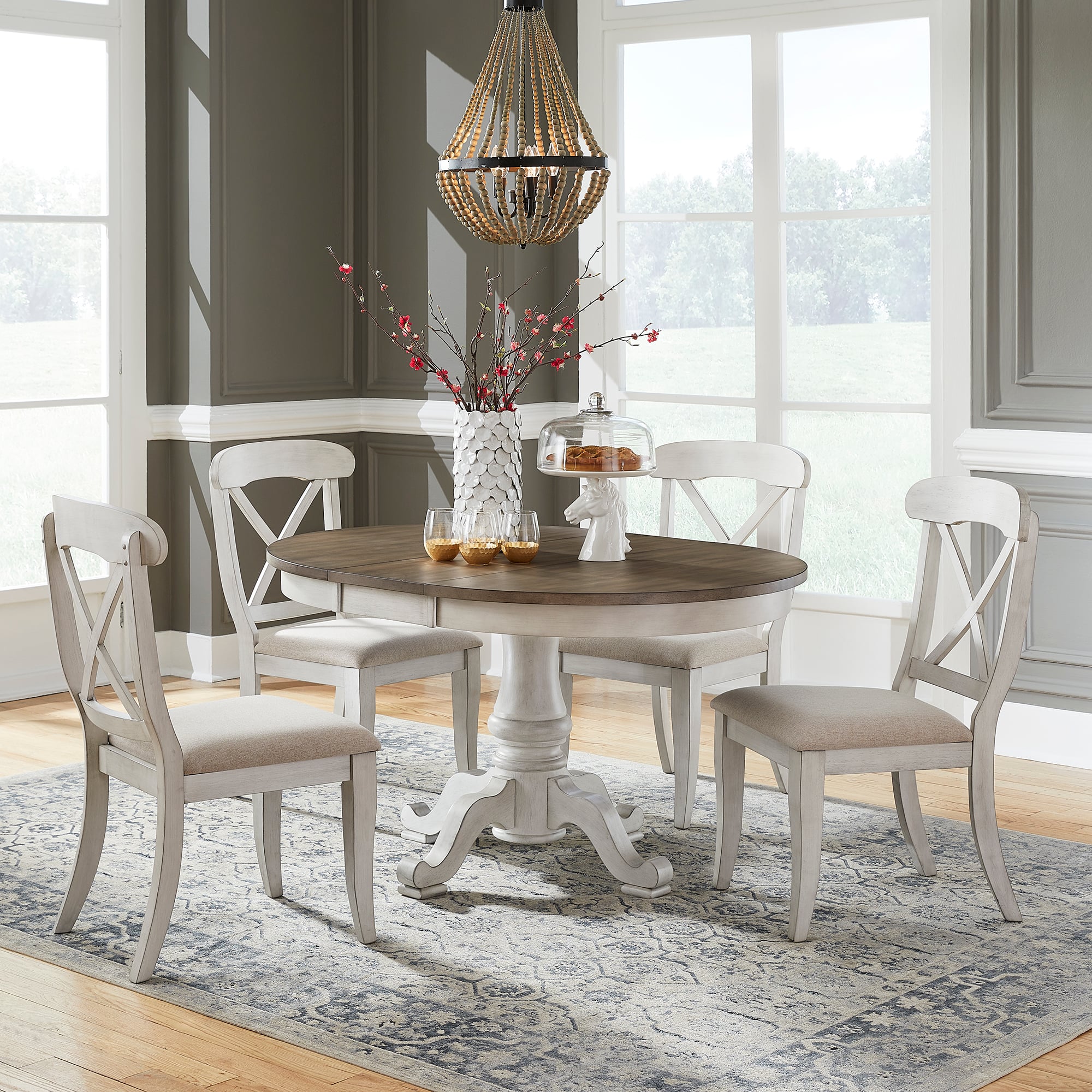 5-Piece Farmhouse Pedestal Dining Set