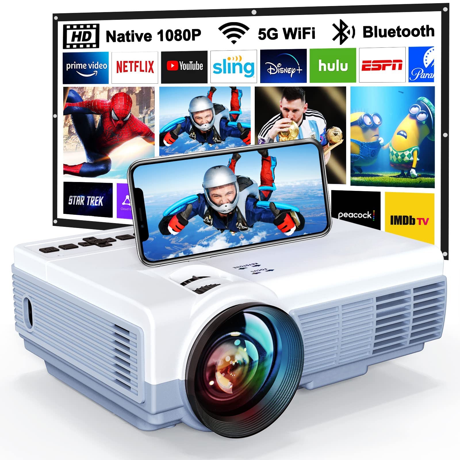 Portable Outdoor Projector with Screen for Home Theater