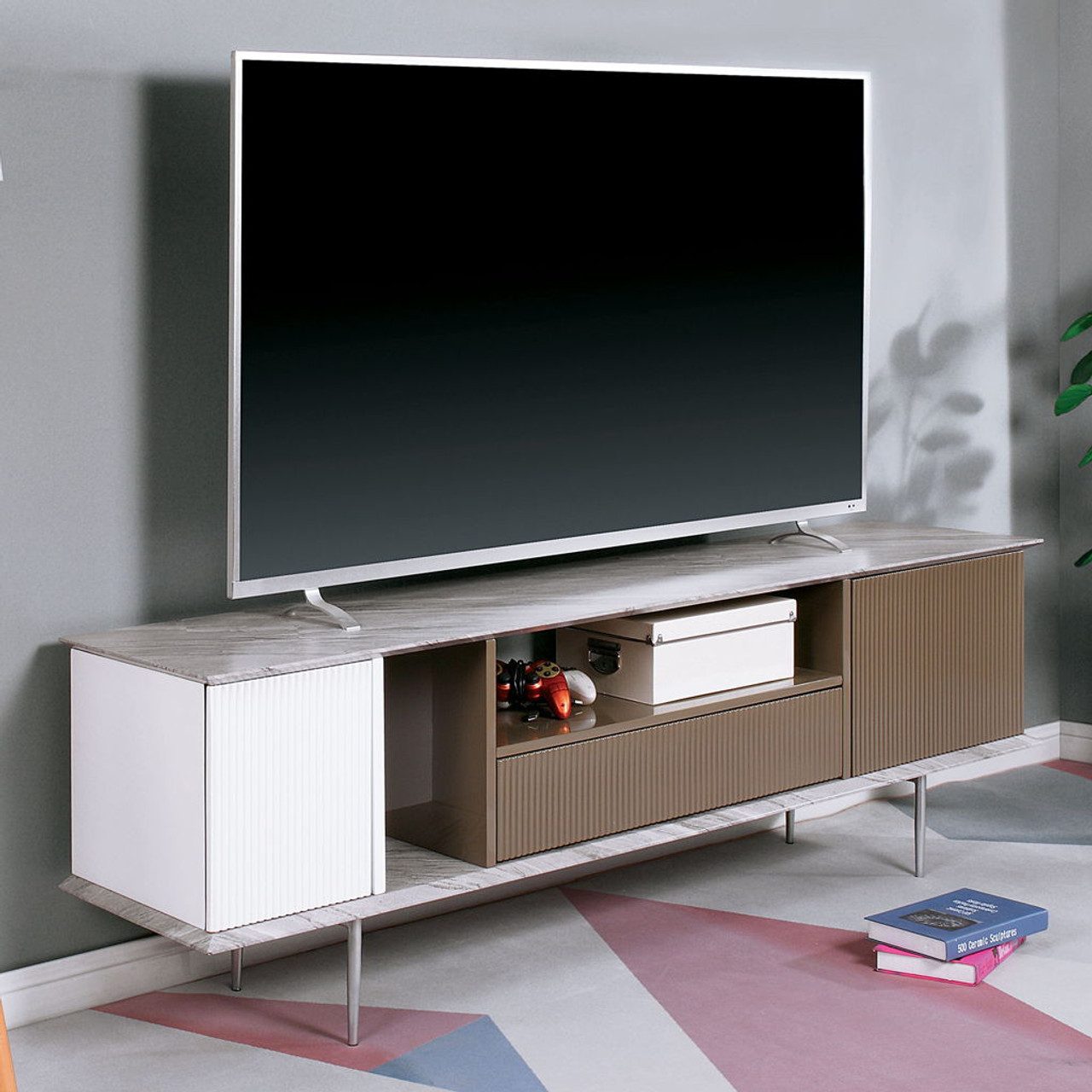 Blair – 70″ TV Console – White / Champagne / Gray