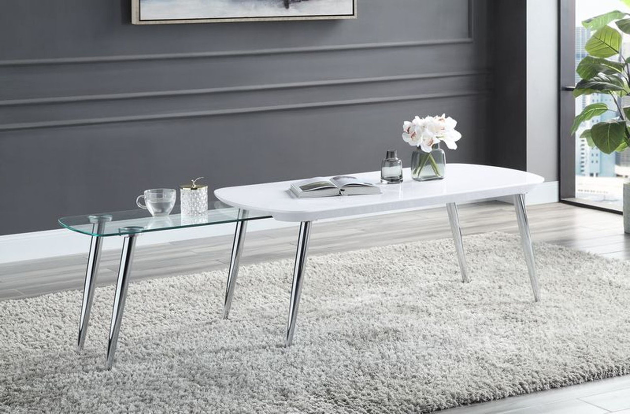 Acme – Coffee Table – White & Chrome Finish