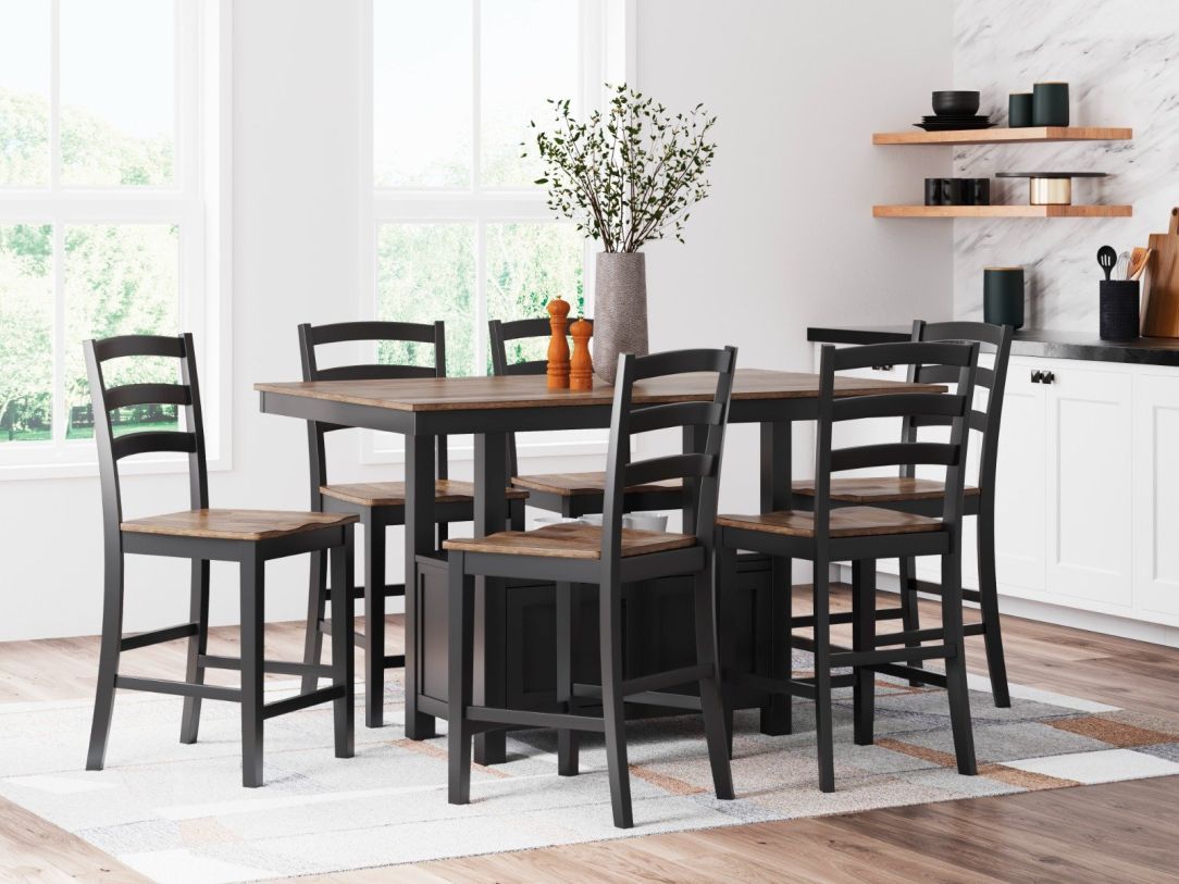 Wildenauer 7-Piece Counter Height Dining Table Set in Brown/Black