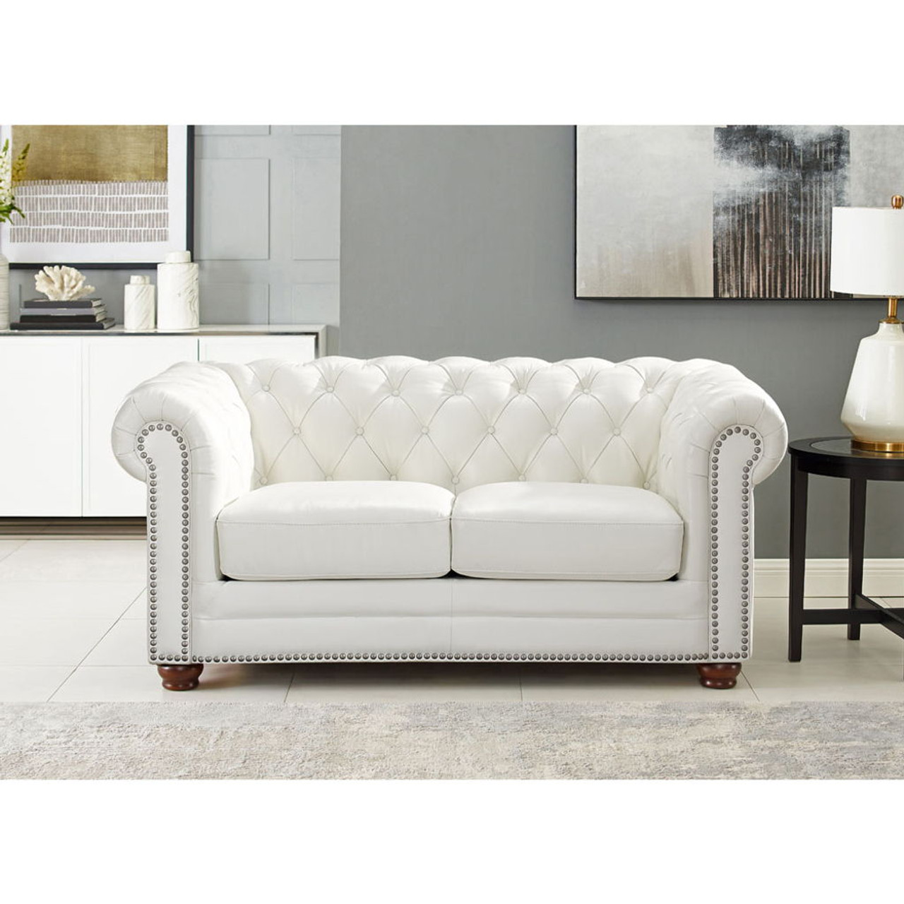 Aliso – Leather Loveseat – Creamy White