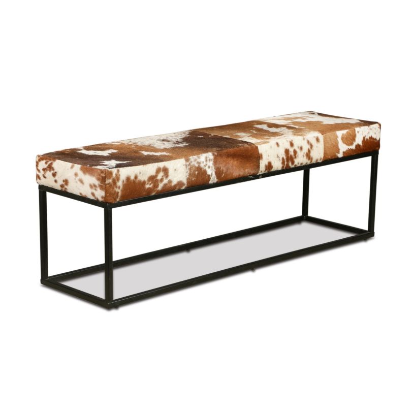 HTD New York 54″ Bench in Brown Cowhide Leather and Iron FNY-BN54CWBR