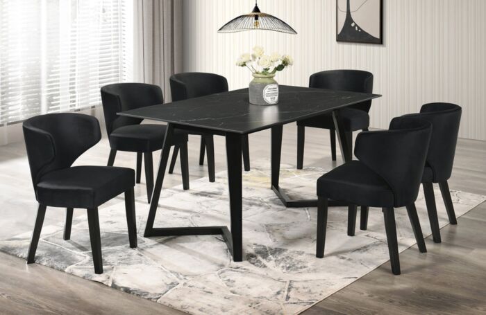 Hamilton ONYX Black Dining Table + 6 Chair Set