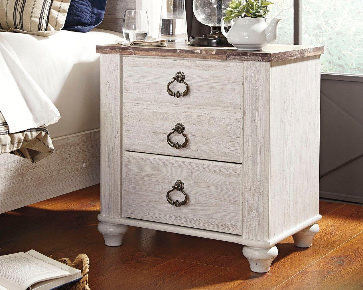 Ashley Willowton Two Drawer Night Stand – Whitewash