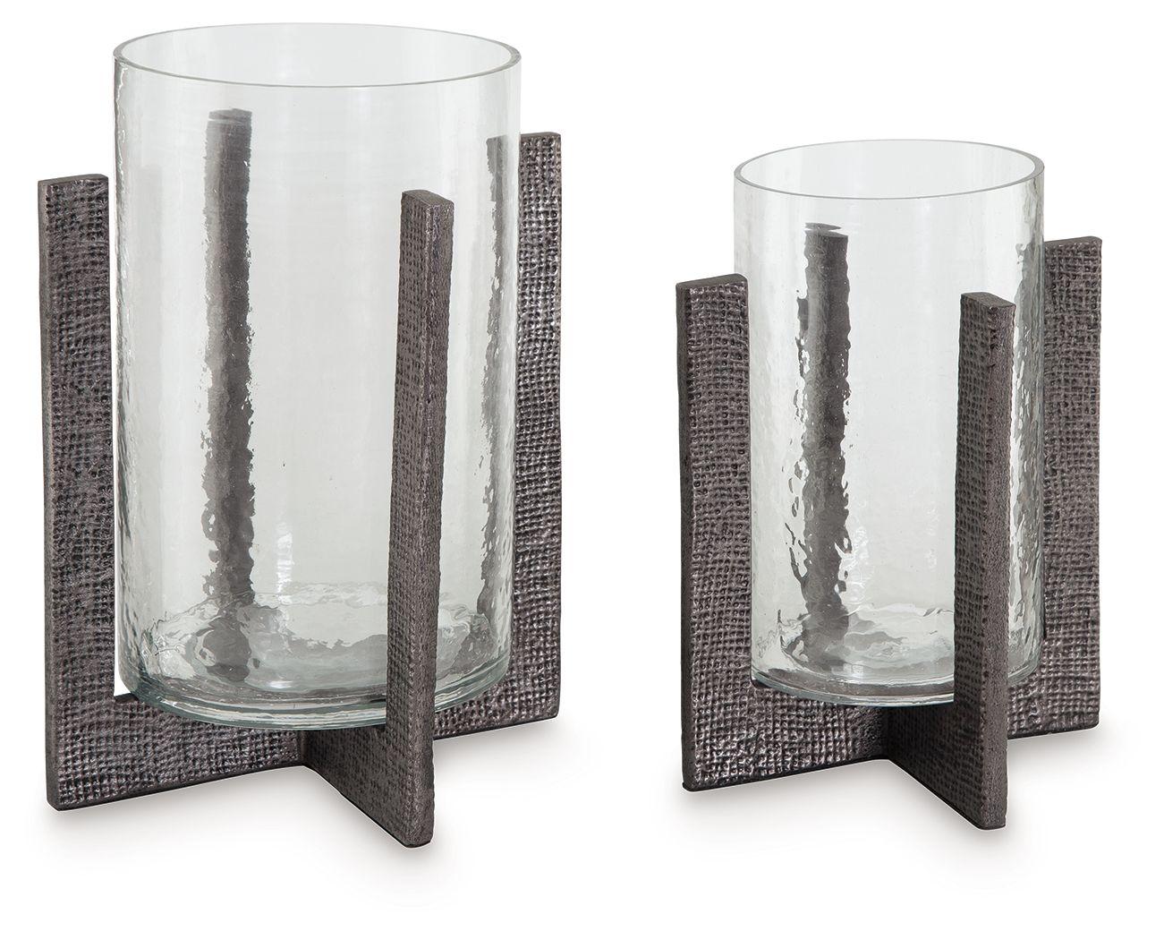 Ashley Garekton Candle Holder Set (2/CN) – Clear/Pewter Finish