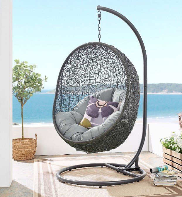 Emma Mason Signature Whitfield Outdoor Patio Swing Chair with Stand in Gray